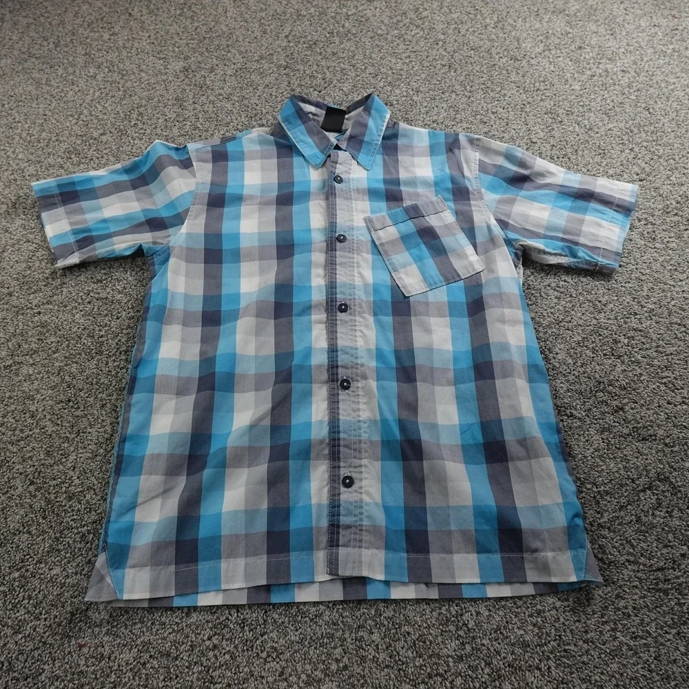 Jordan Shirt Mens M Blue Plaid Short Sleeve Button Up‎ Casual Jumpman Basketball